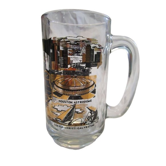 Vintage Texas Gold Black Tourist Beer Mug Map Alamo Big Bend DFW Galveston GUC - Picture 3 of 16